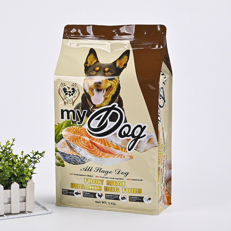 Glossy Zipper Aluminum Foil Resealable Flat Bottom Cat Dog Food Packaging Bag 