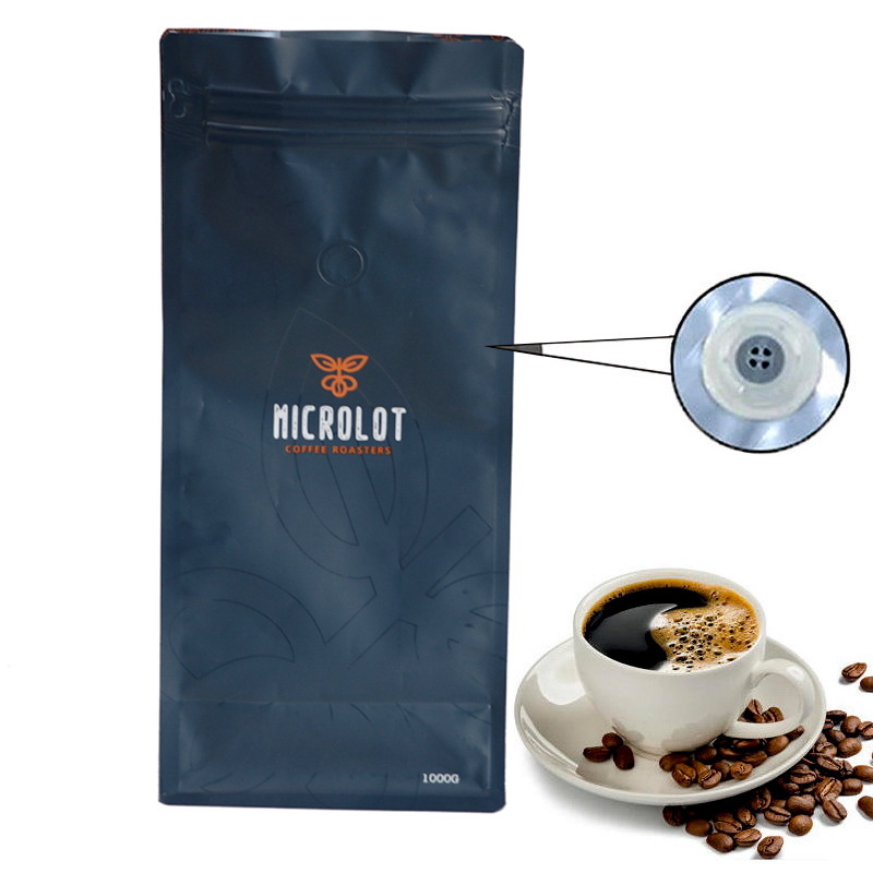 Black Flat bottom Aluminum Foil Coffee Bags With Valve And Zipper